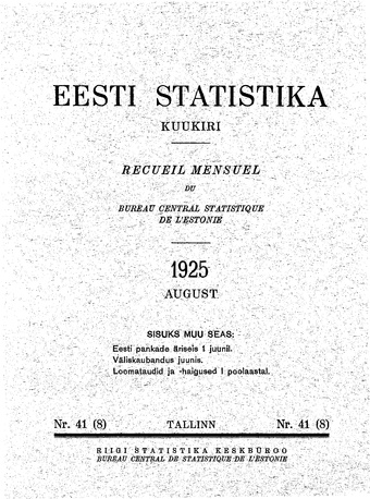 Eesti Statistika : kuukiri ; 41 (8) 1925-08