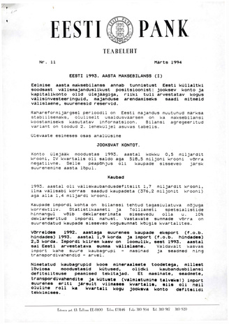 Eesti Pank : teabeleht ; 11 1994-03