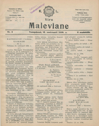 K. L. Viru Malevlane ; 4 1938-02-15