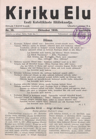Kiriku Elu : Eesti Katoliiklaste Häälekandja ; 10 1933-10