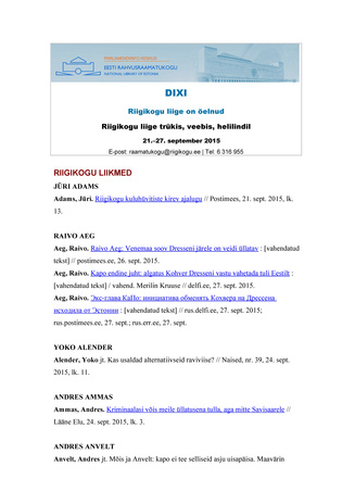 DIXI. Riigikogu liige on öelnud ; 21. - 27. september 2015