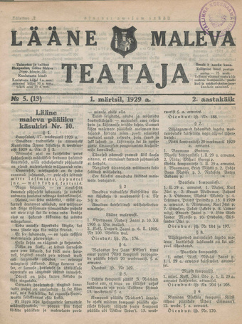 Lääne Maleva Teataja ; 5 (13) 1929-03-01