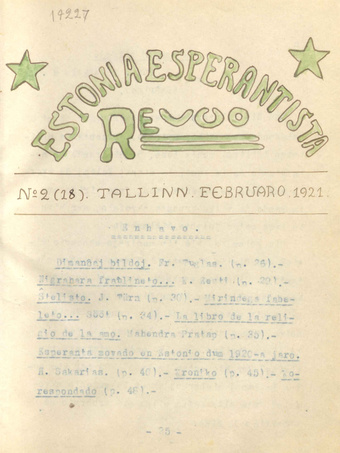 Estonia Esperantista Revuo ; 2 (18) 1921-02