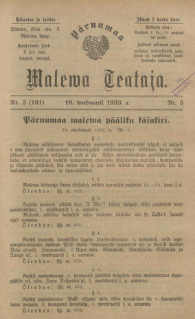 Pärnumaa Maleva Teataja ; 3 (101) 1933-02-10