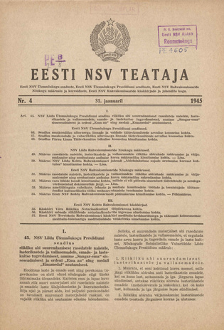 Eesti NSV Teataja ; 4 1945-01-31