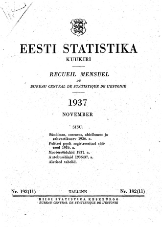 Eesti Statistika : kuukiri ; 192 (11) 1937-11