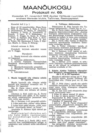 Maanõukogu protokoll nr.69 (27. november 1918)