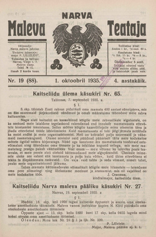 Narva Maleva Teataja ; 19 (88) 1935-10-01