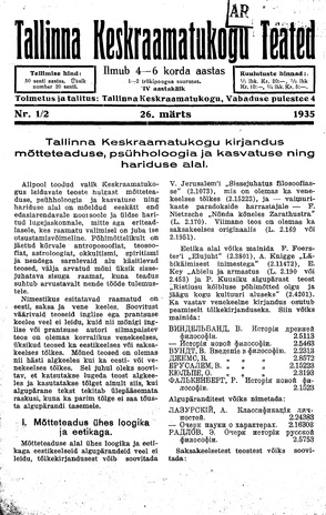 Tallinna Keskraamatukogu Teated ; 1-2 1935-03-26