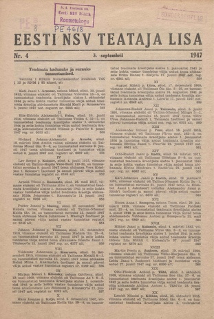Eesti NSV Teataja lisa ; 4 1947-09-03