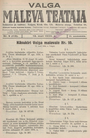 Valga Maleva Teataja ; 9 (115) 1934-05-16