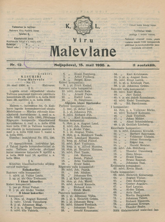 K. L. Viru Malevlane ; 12 1930-05-15