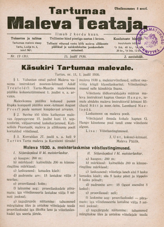 Tartumaa Maleva Teataja ; 13 (38) 1930-07-15