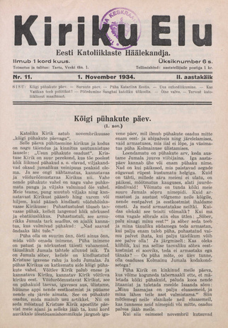 Kiriku Elu : Eesti Katoliiklaste Häälekandja ; 11 1934-11-01