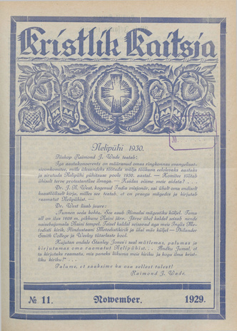 Kristlik Kaitsja : Eesti metodistide häälekandja ; 11 1929-11