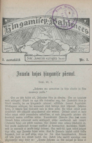 Hingamispäeva Vahimees ; 2 1922