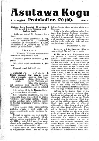 Asutawa Kogu protokoll nr.170 (16) (20. detsember 1920)