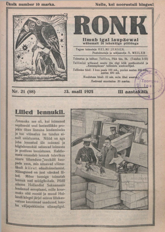 Ronk : perekonna ja noorsoo ajakiri ; 21 (88) 1925-05-23