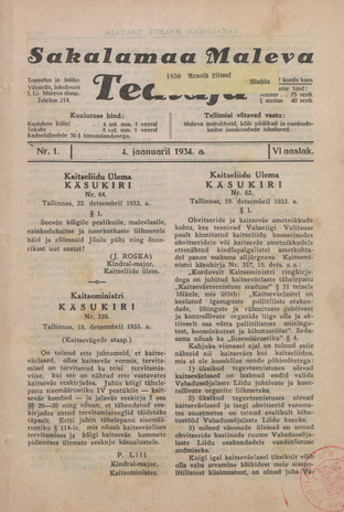 Sakalamaa Maleva Teataja ; 1 1934-01-04
