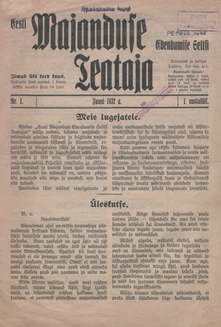 Eesti Majanduse Edendamise Seltsi Teataja ; 1 1932-06