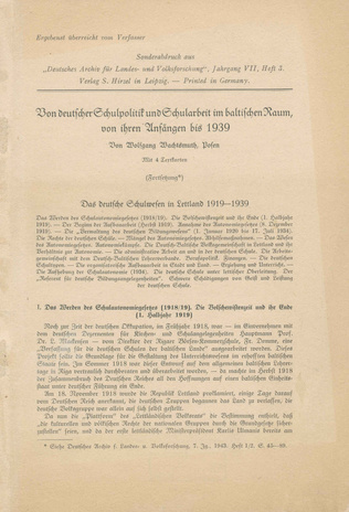 Von deutscher Schulpolitik und Schularbeit im baltischen Raum, von ihren Anfängen bis 1939 : Fortsetzung 