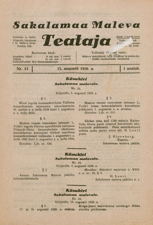 Sakalamaa Maleva Teataja ; 17 1929-08-15