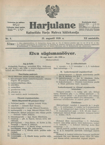 Harjulane : Kaitseliidu Harju Maleva häälekandja ; 8 1939-08-25