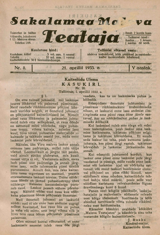 Sakalamaa Maleva Teataja ; 8 1933-04-21