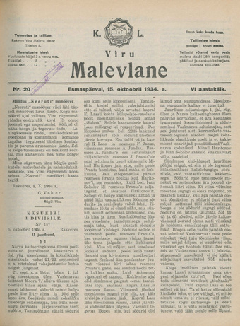 K. L. Viru Malevlane ; 20 1934-10-15