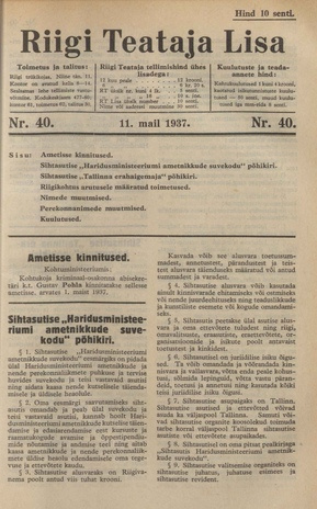 Riigi Teataja Lisa : seaduste alustel avaldatud teadaanded ; 40 1937-05-11