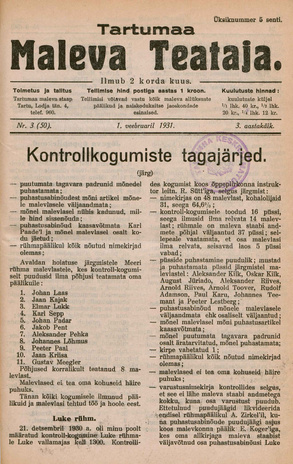 Tartumaa Maleva Teataja ; 3 (50) 1931-02-01
