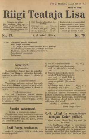 Riigi Teataja Lisa : seaduste alustel avaldatud teadaanded ; 79 1929-10-08