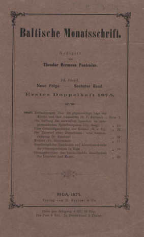 Baltische Monatsschrift ; 1 1875