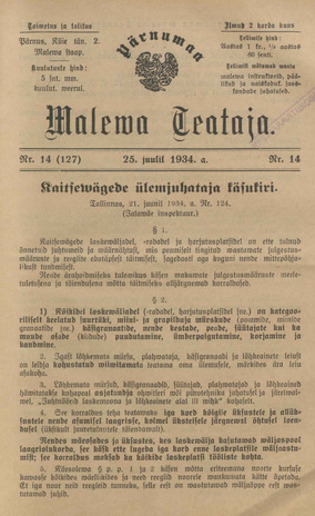 Pärnumaa Maleva Teataja ; 14 (127) 1934-07-25