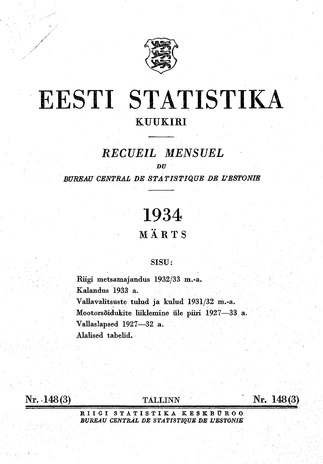Eesti Statistika : kuukiri ; 148 (3) 1934-03
