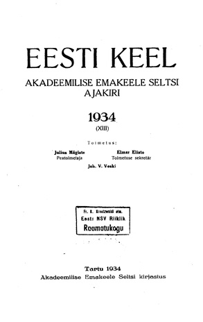 Eesti Keel ; sisukord 1934