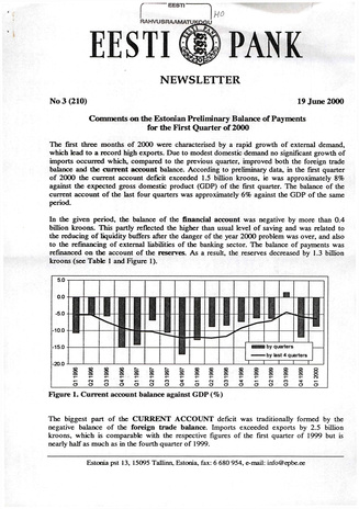 Eesti Pank : newsletter ; 3 (210) 2000-06-19