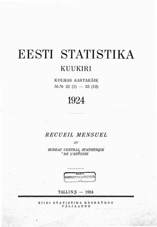 Eesti Statistika : kuukiri ; sisukord 1924