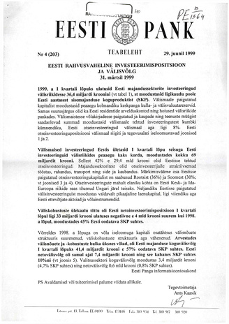 Eesti Pank : teabeleht ; 4 (203) 1999-06-29