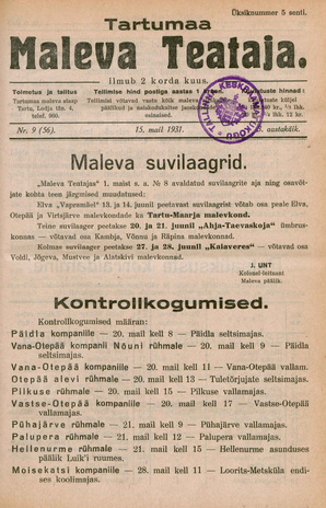 Tartumaa Maleva Teataja ; 9 (56) 1931-05-15