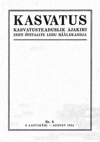 Kasvatus ; 8 1924-08