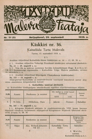 Tartu Maleva Teataja ; 31 (9) 1938-09-29