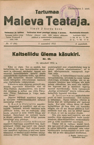 Tartumaa Maleva Teataja ; 17 (84) 1932-11-05