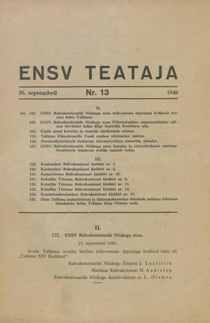 Eesti NSV Teataja ; 13 1940-09-26