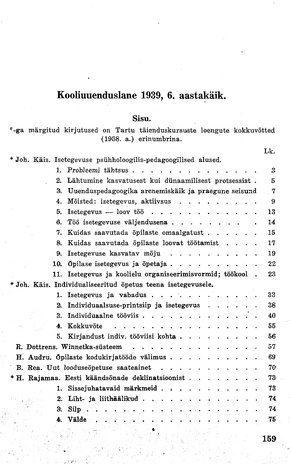 Kooliuuenduslane ; sisukord 1939