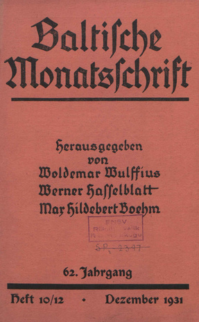 Baltische Monatsschrift ; 10/12 1931-12