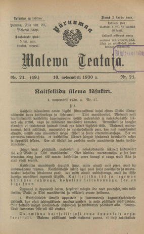 Pärnumaa Maleva Teataja ; 21 (49) 1930-11-10