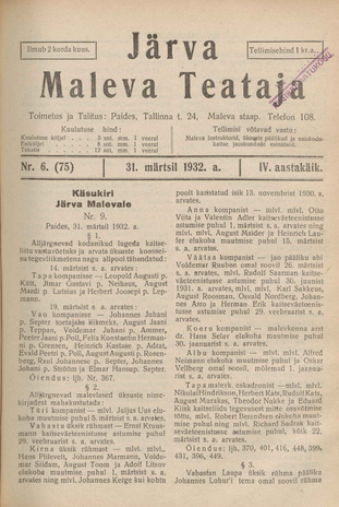 Järva Maleva Teataja ; 6 (75) 1932-03-31