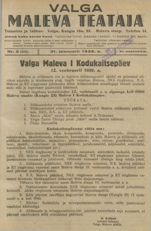 Valga Maleva Teataja ; 2 (216) 1939-01-31