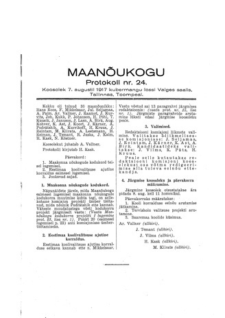 Maanõukogu protokoll nr.24 (7. august 1917)